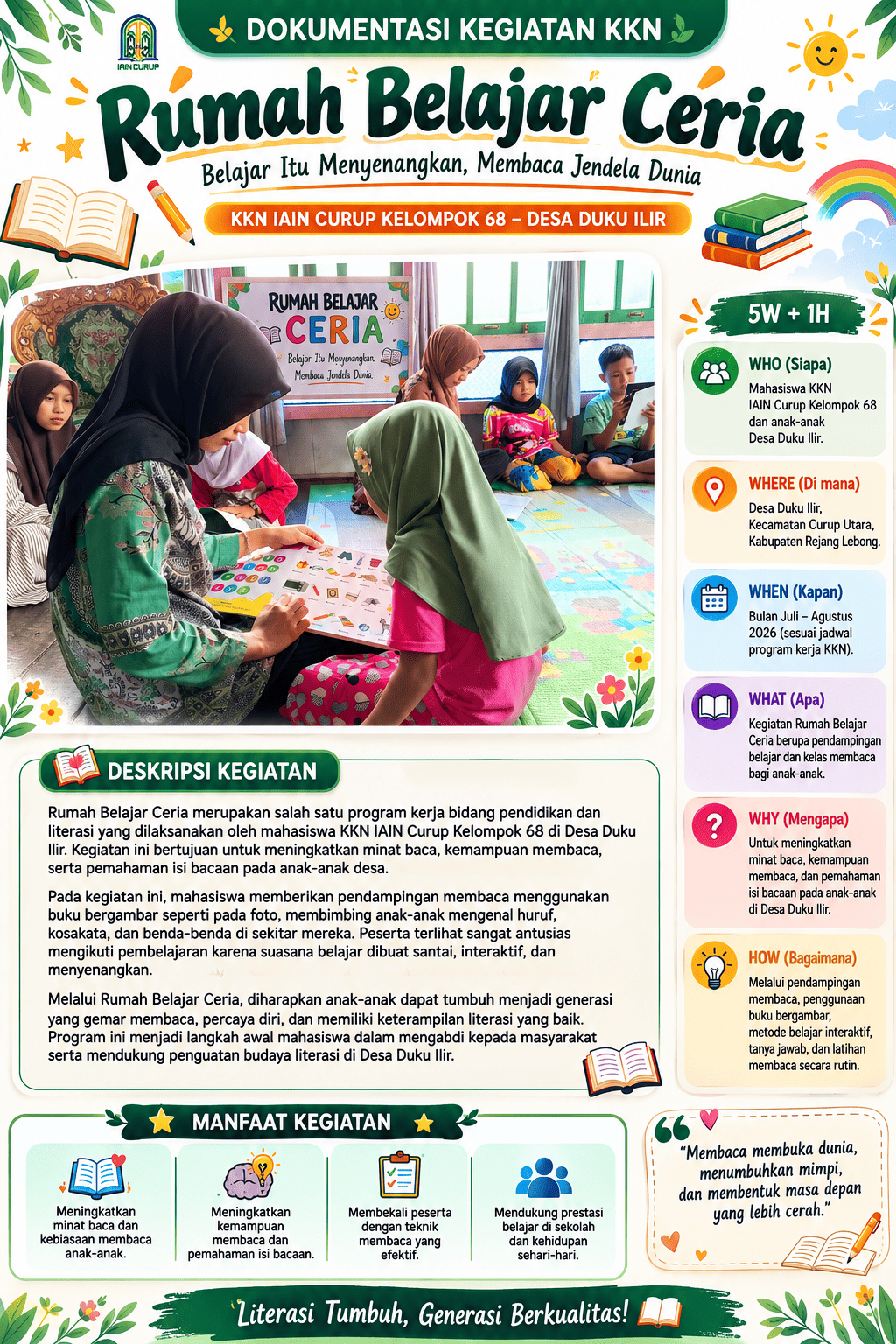 Rumah Belajar Ceria, Langkah Mahasiswa Tadris Bahasa Indonesia Menumbuhkan Budaya Literasi