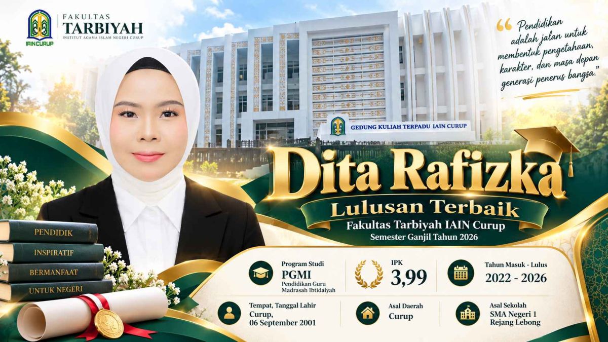 Raih IPK 3,99, Dita Rafizka Mahasiswa PGMI IAIN Curup Jadi Lulusan Terbaik Fakultas Tarbiyah